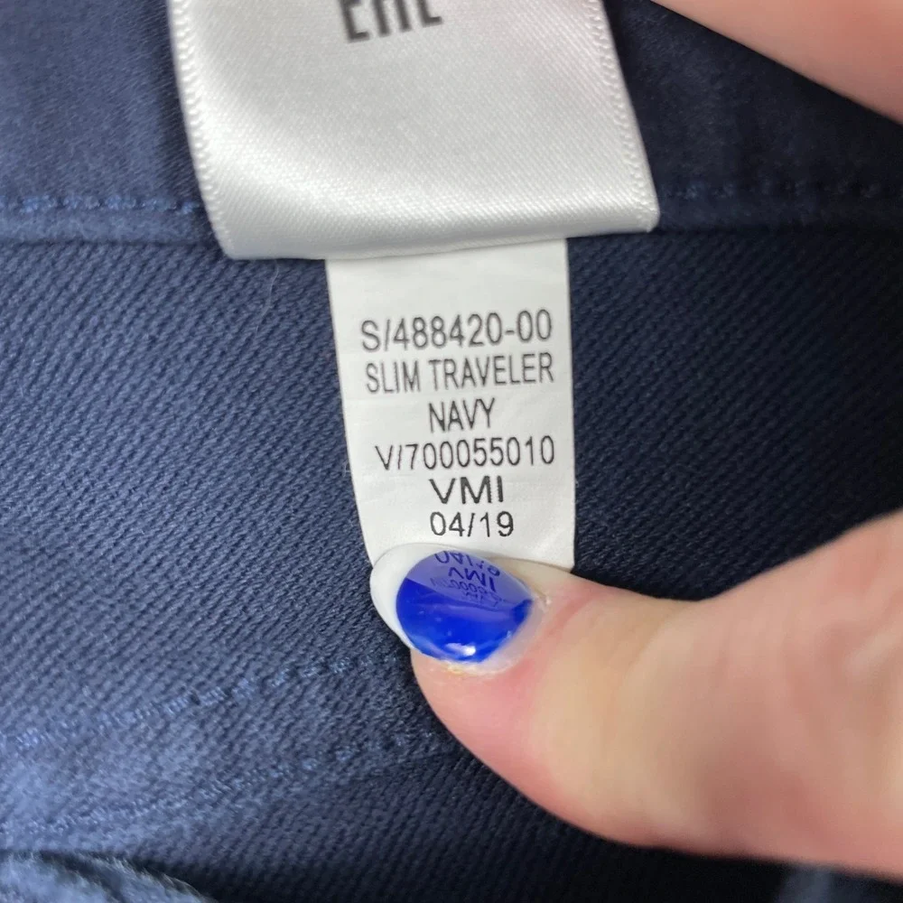 Banana Republic Slim Traveler Pants Mens 35x32 Navy Blue Stretch Preppy Business